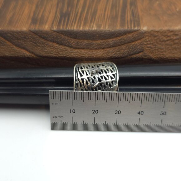 Size 9.5 925 Sterling Silver Rustic Odd Dark Style Wide Ring - Picture 6 of 7